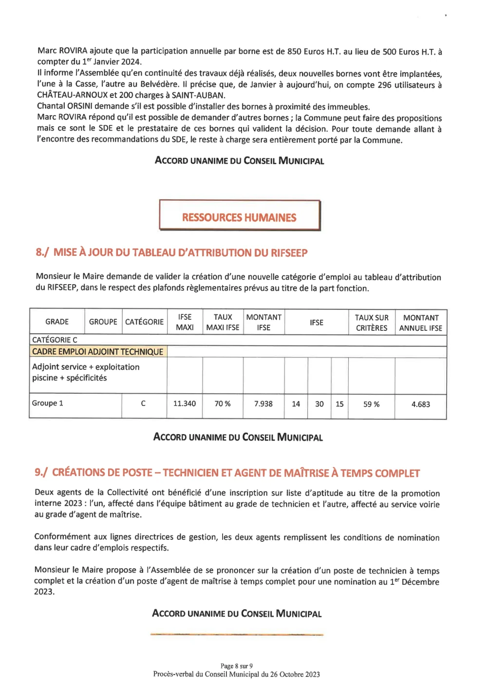 Scanned French municipal council minutes, page 8