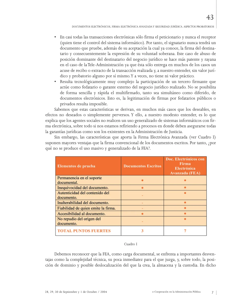 Scanned Spanish conference paper on electronic signatures, page 43