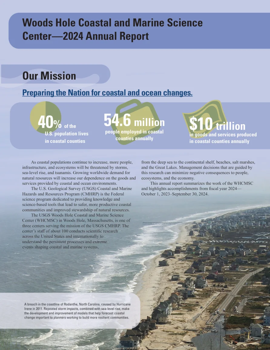 Original: annual report page printed over an aerial photo of a coastline